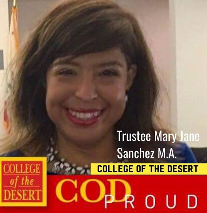 Mary Jane SanchezFulton Board of Trustee College of the Desert Bot for Facebook Messenger